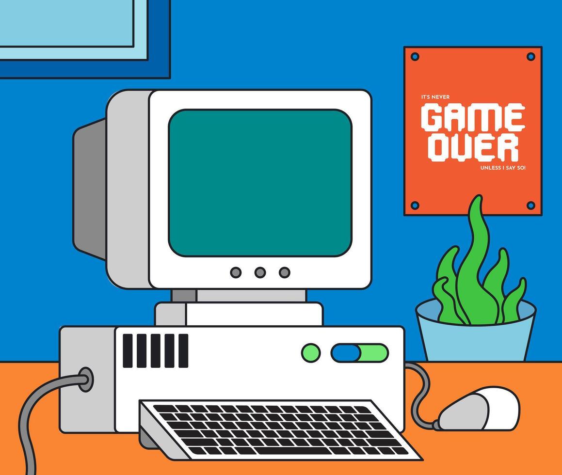 Vintage Retro Old Computer Cartoon Illustration vector