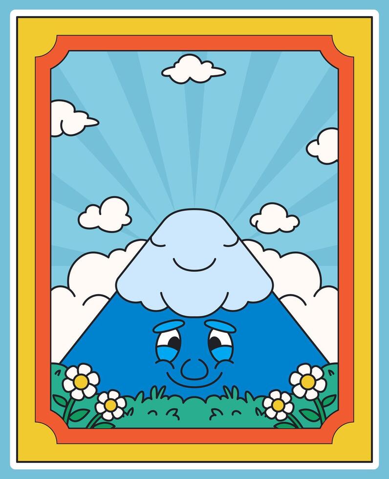 Cartoon Mountain Character with Smiling Face poster vector