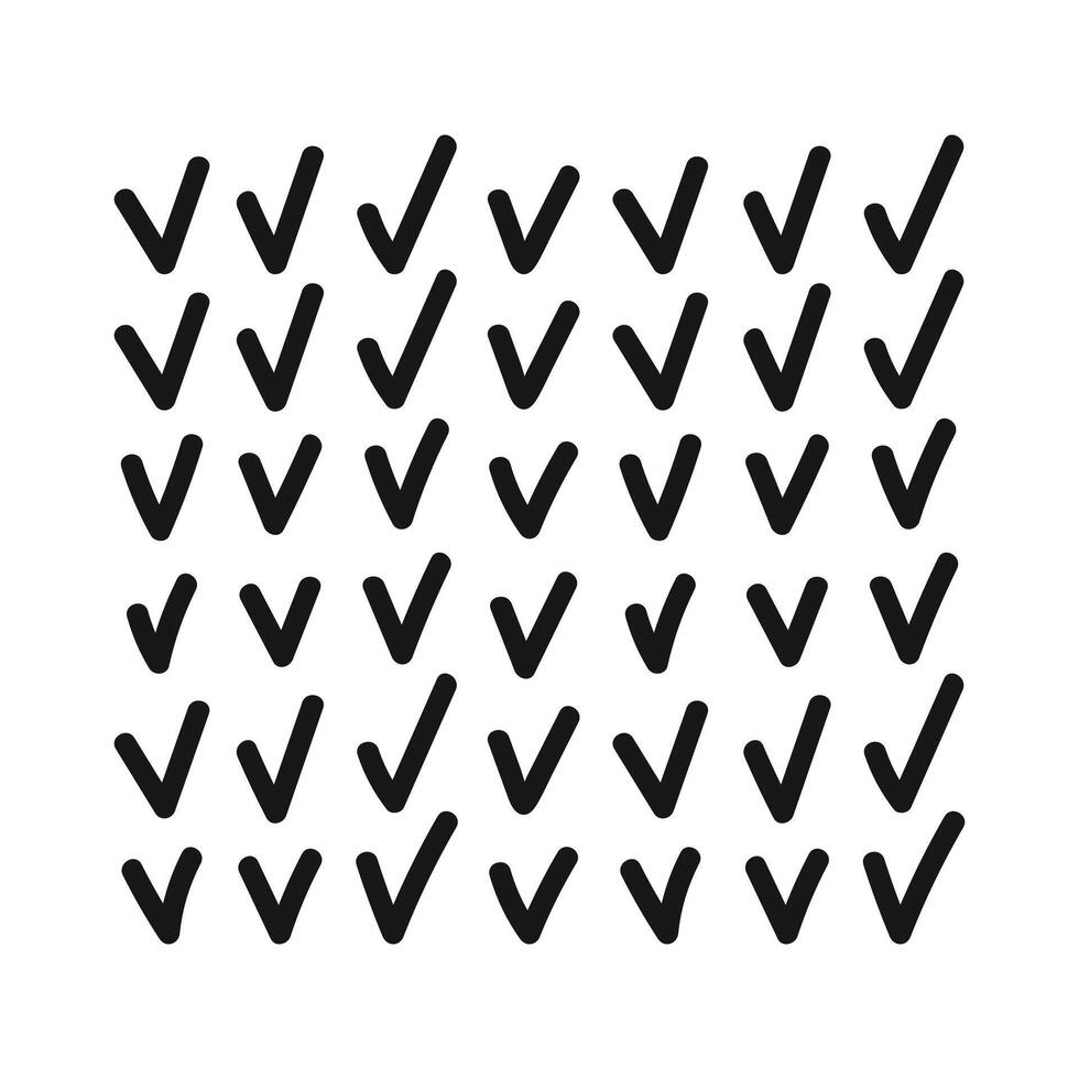 Hand drawn abstract checkmarks repeat print. Modern irregular geometric pattern vector