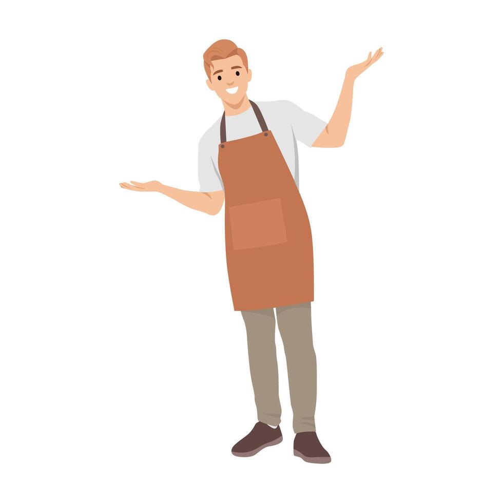 Illustration of a Young Waiter Welcoming Diners. vector