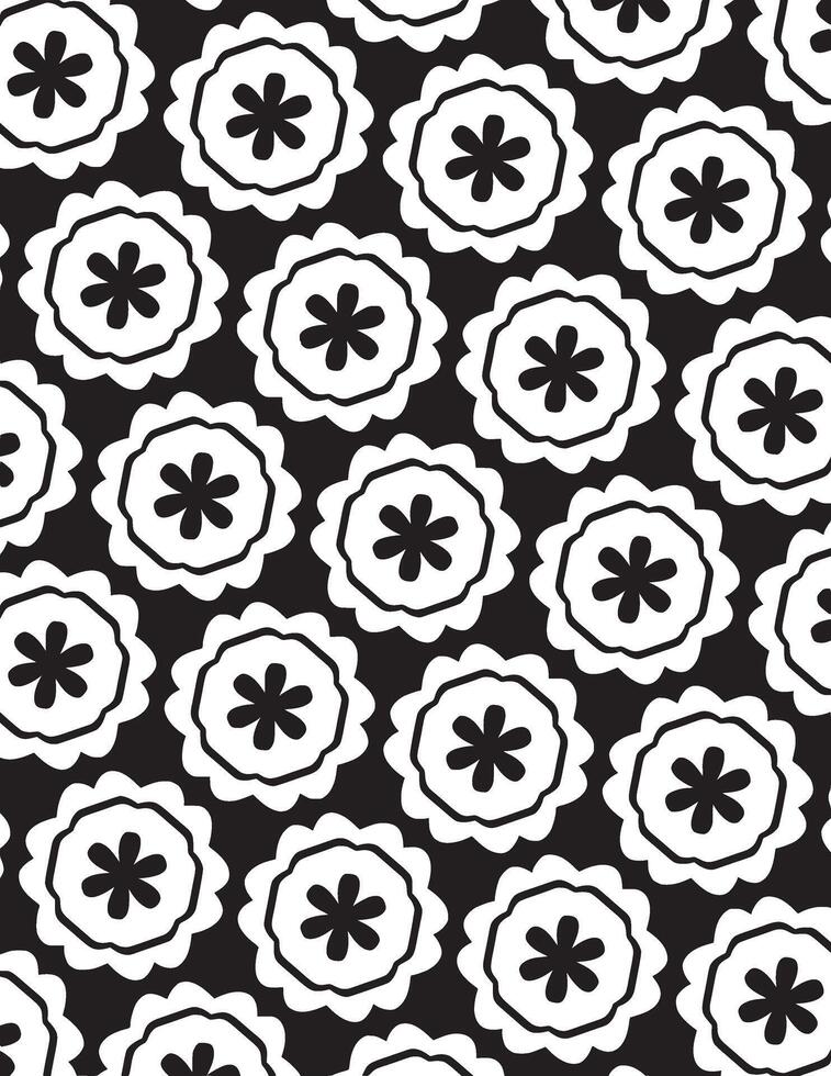 Flowers Festive Geometric Pattern Black And White vector