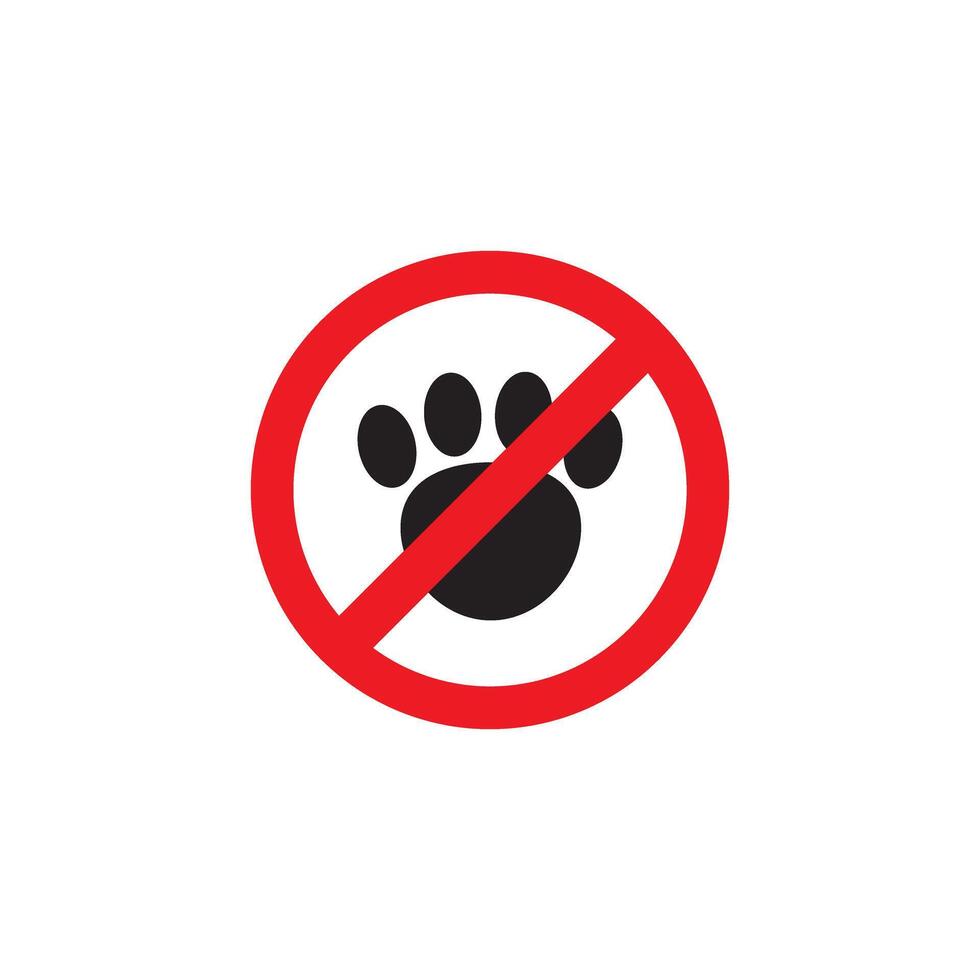 No pets allowed. Paw pads and ban signs. Animal tracks and stop sign. vector