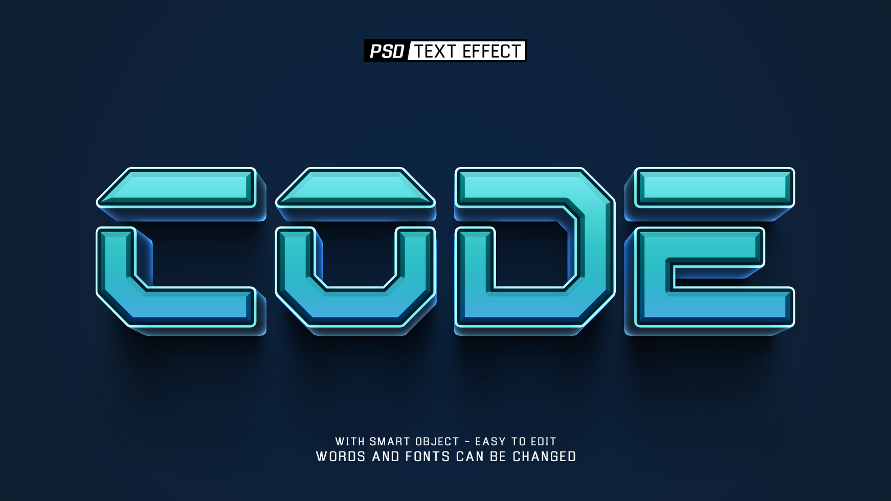 code 3d text effect psd