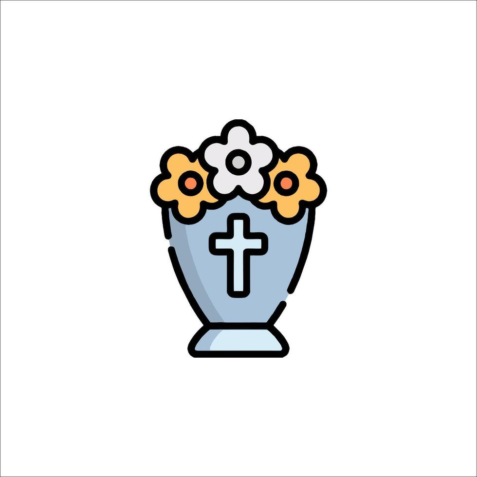 A cross and flowers in a vase icon vector