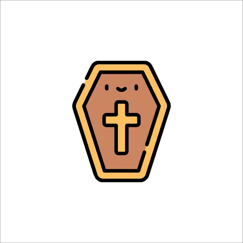 A cartoon coffin with a cross on it vector