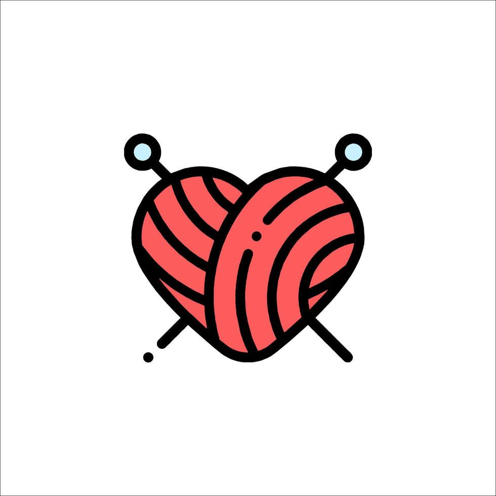 A knitting heart icon with two needles vector