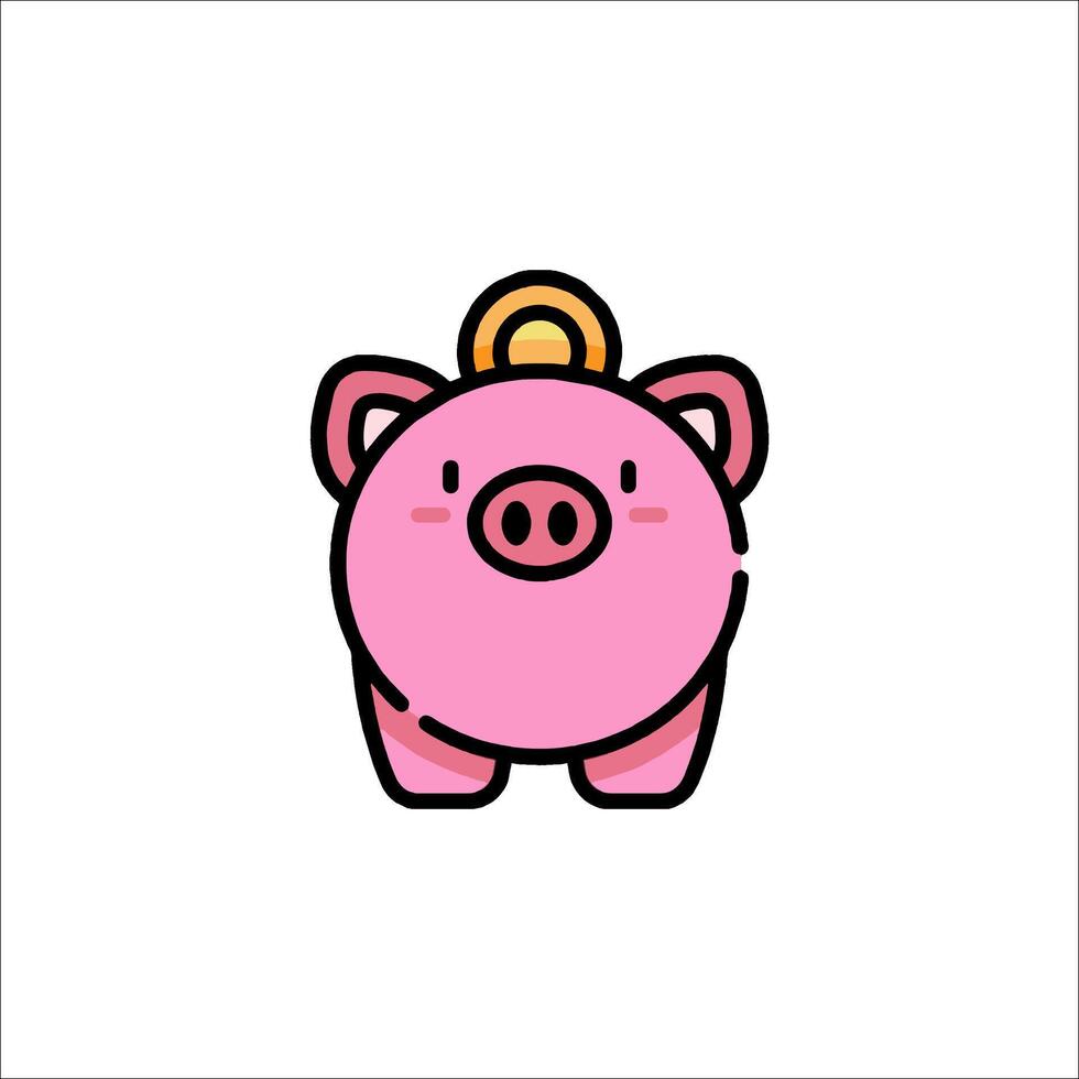 A pink piggy bank with a gold coin on its head vector