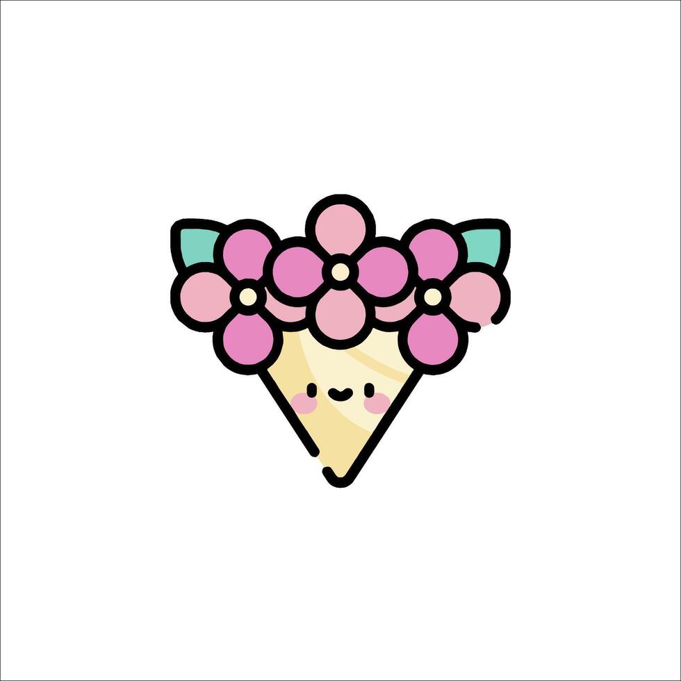 A cute ice cream cone with flowers on it vector