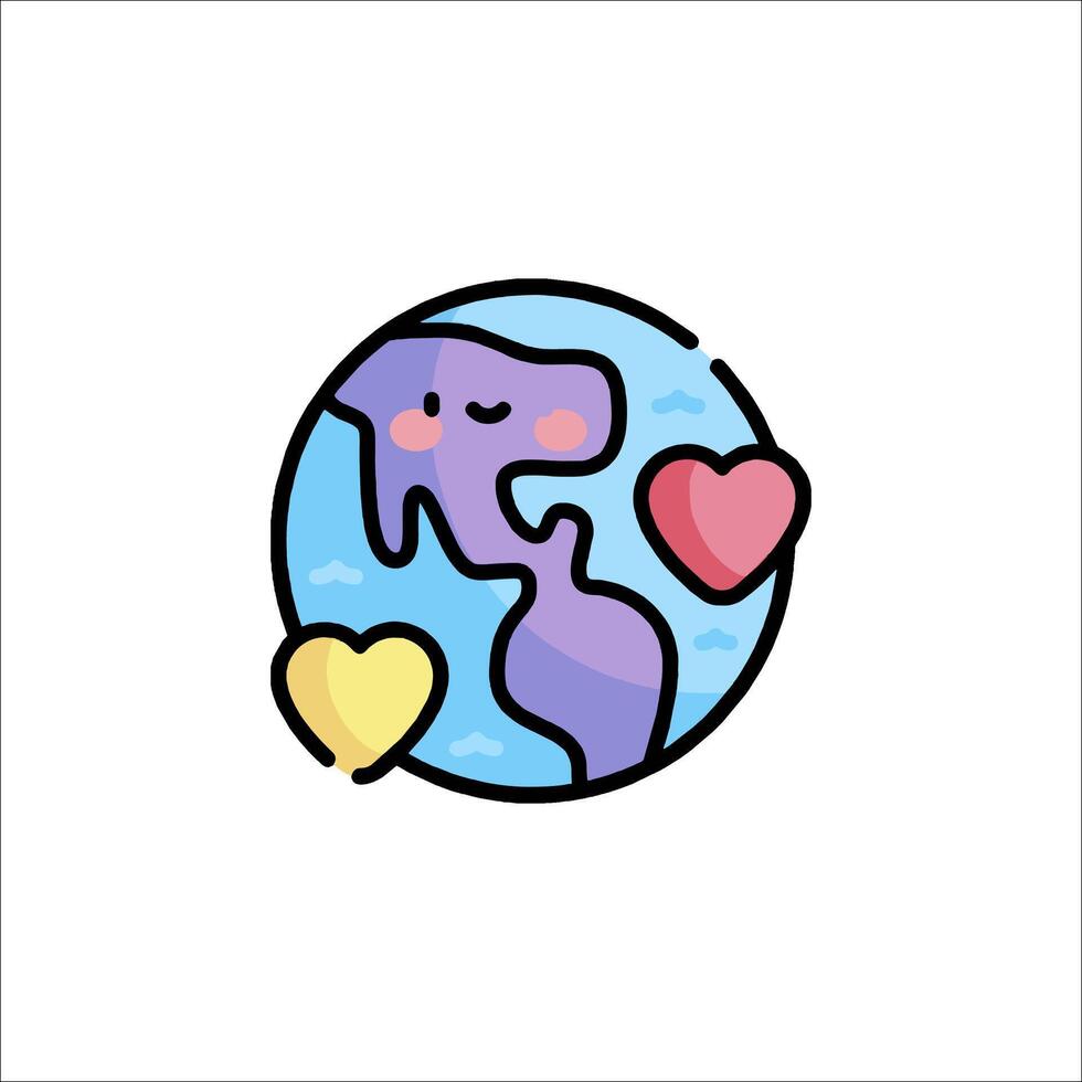 A cute cartoon earth with hearts and a dinosaur vector