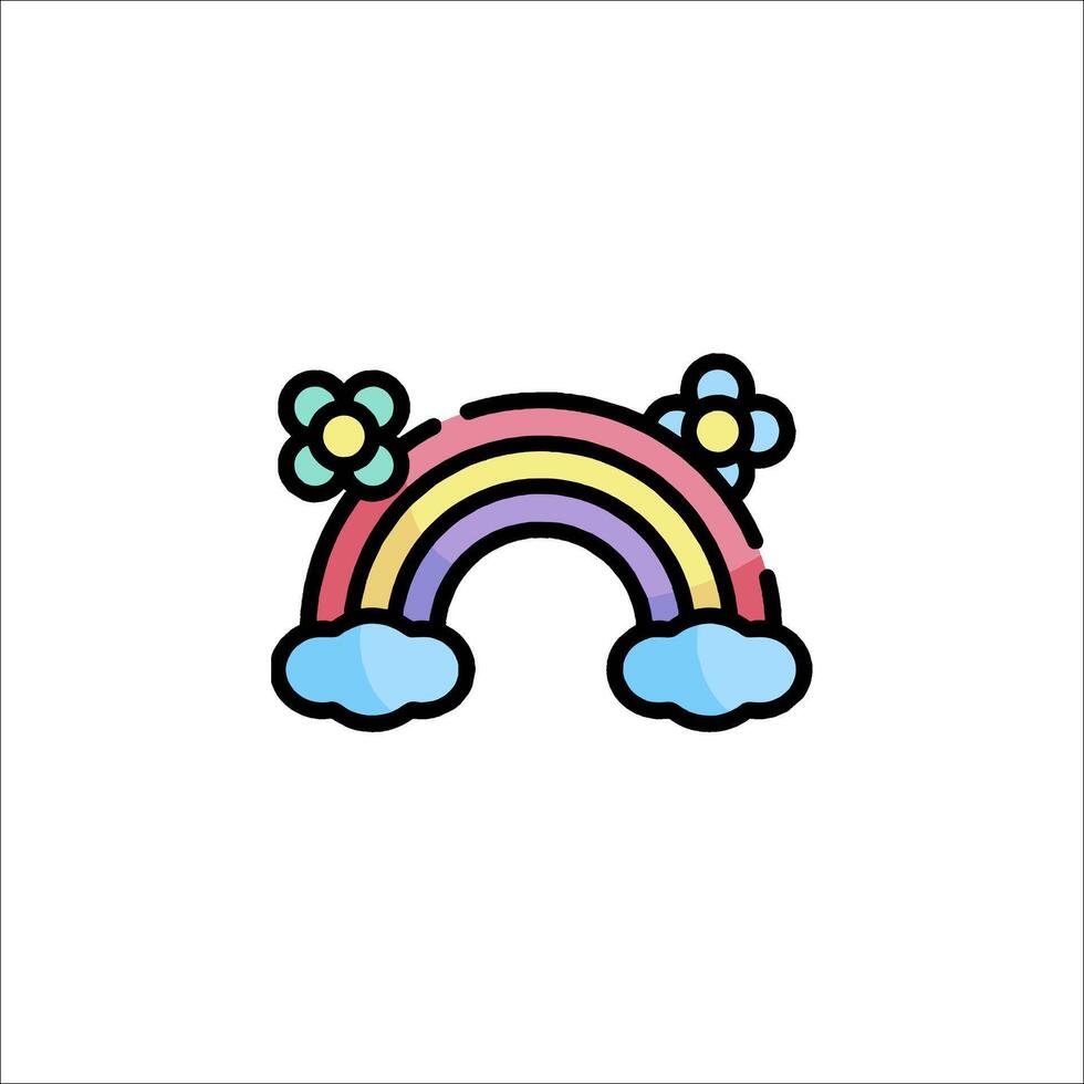 Rainbow icon with flowers and clouds vector