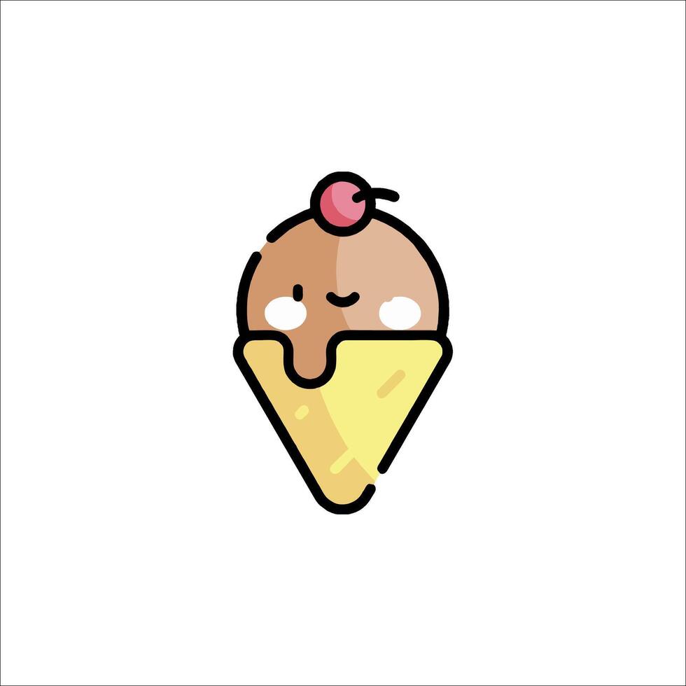 A cartoon ice cream cone with a cherry on top vector