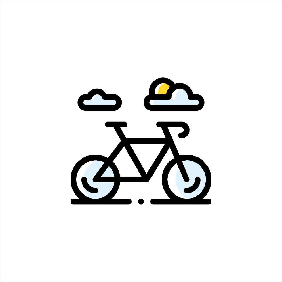 Bicycle icon with clouds and sun vector
