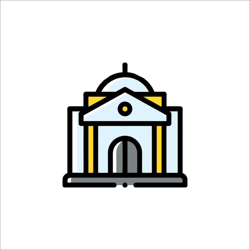 A building icon with a yellow and blue color scheme vector