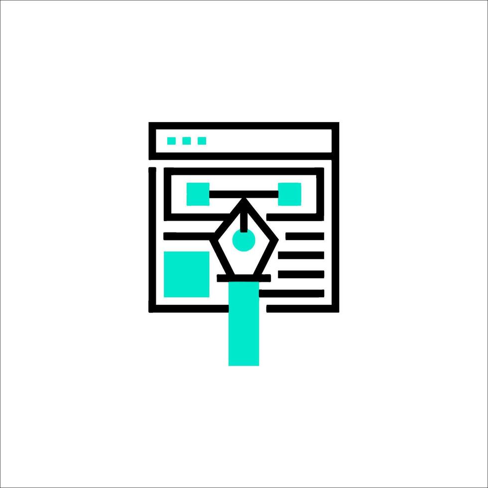 A line icon of a person holding a pen and a computer vector