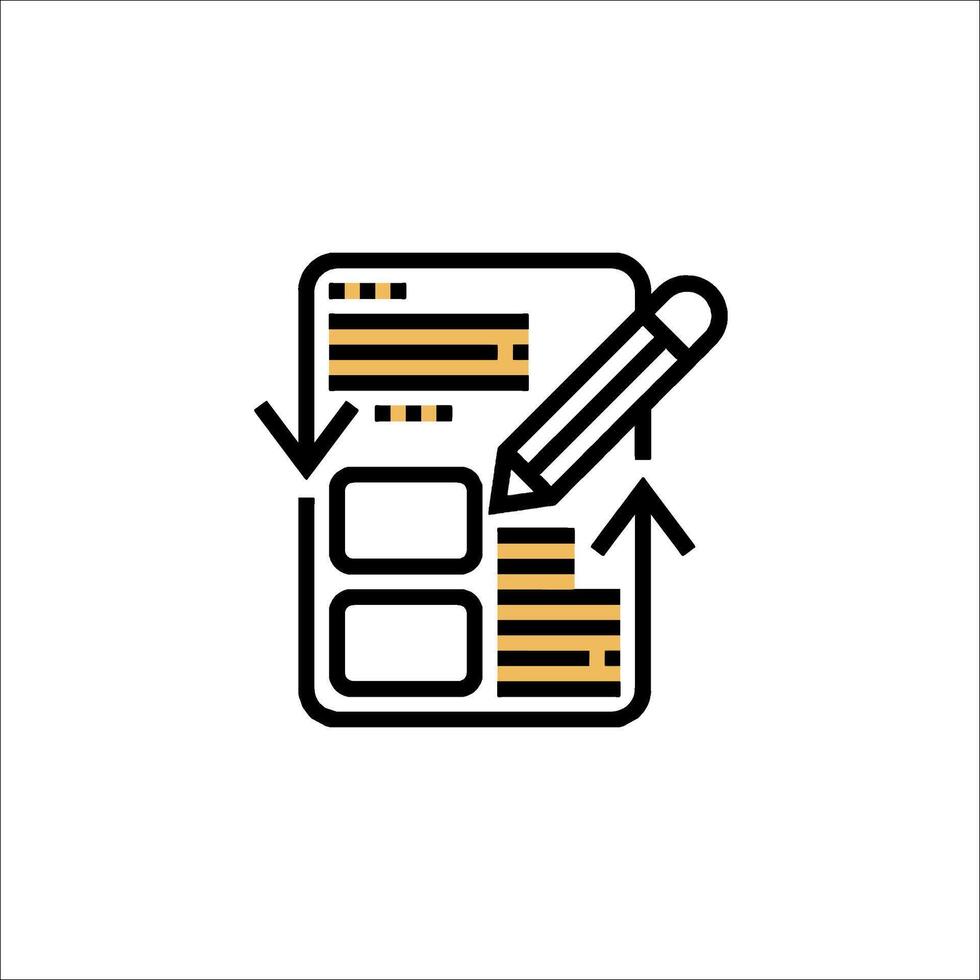 A line icon of a pen and paper vector