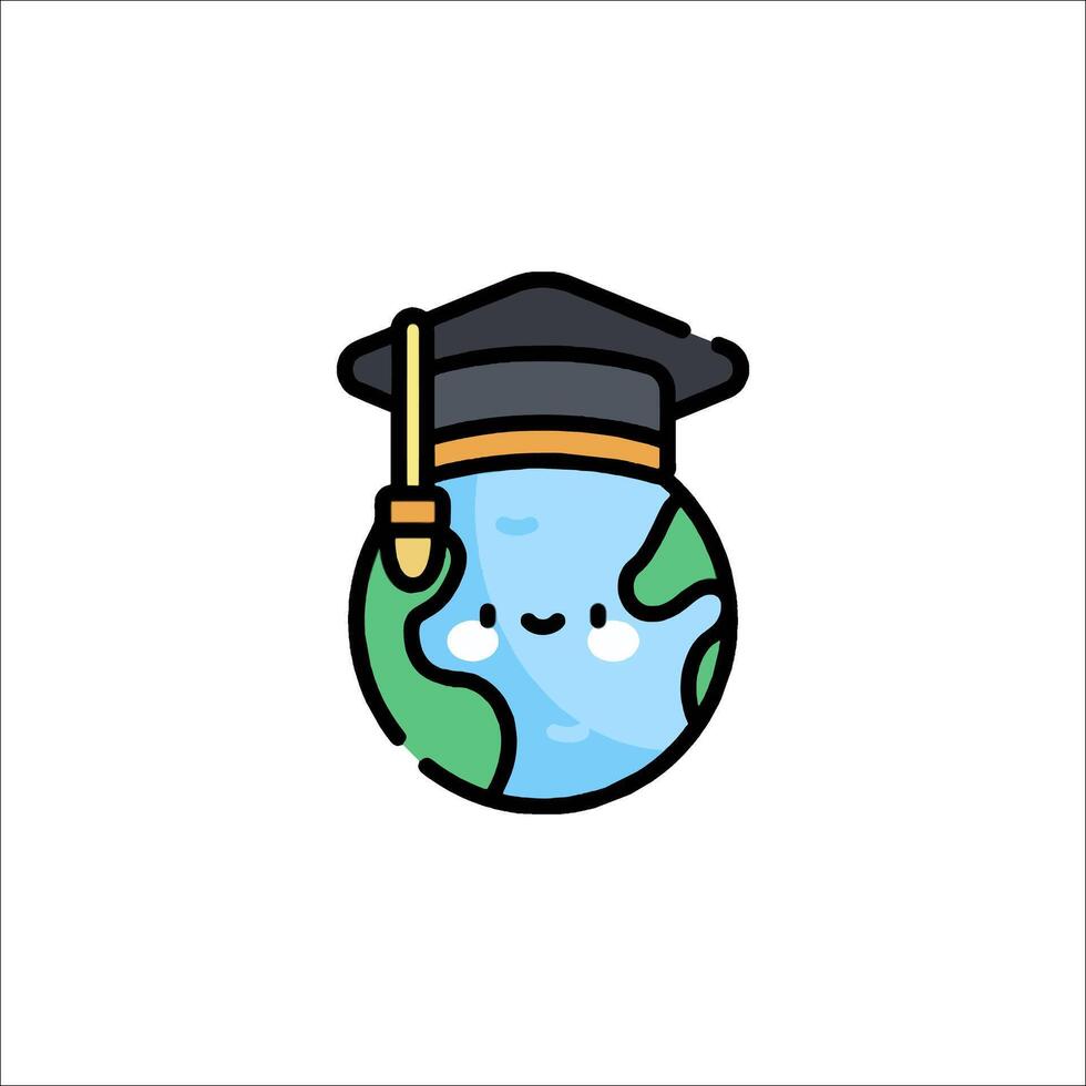A cartoon earth with a graduation cap on it vector