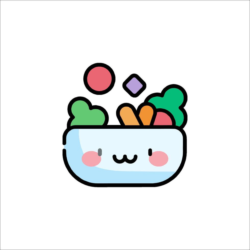 A cute bowl with vegetables and fruit in it vector