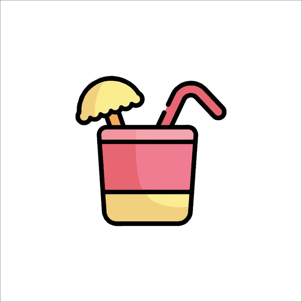 A drink with a straw and umbrella icon vector