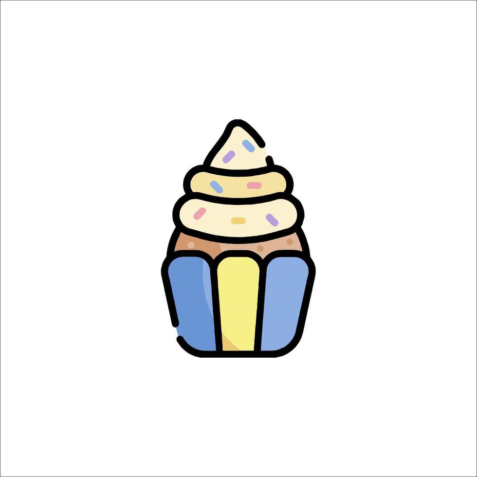 A cupcake icon with a yellow and blue top vector