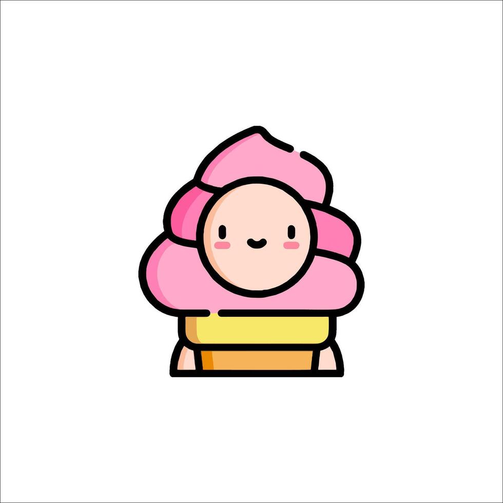 A cartoon ice cream cone with a pink face vector