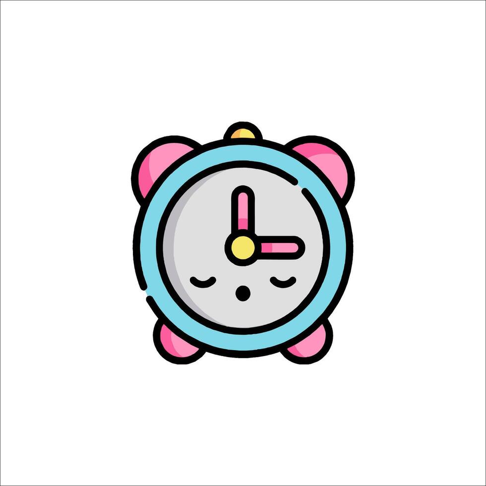 A cartoon clock with a pink face and blue hands vector
