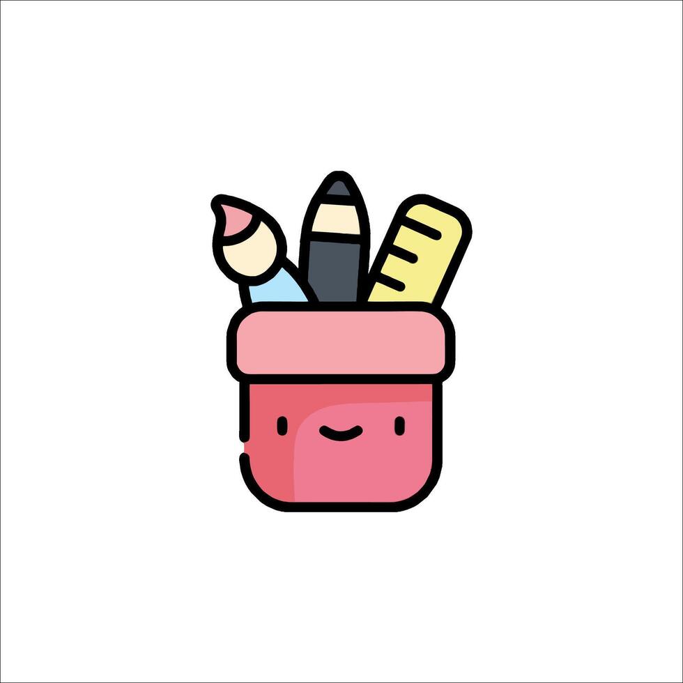 A cute little pink container with pencils and other items vector