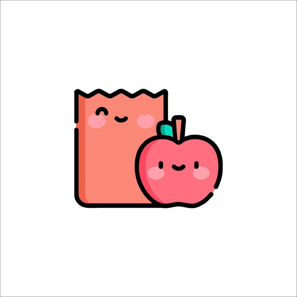 A cute apple and a bag of chips vector