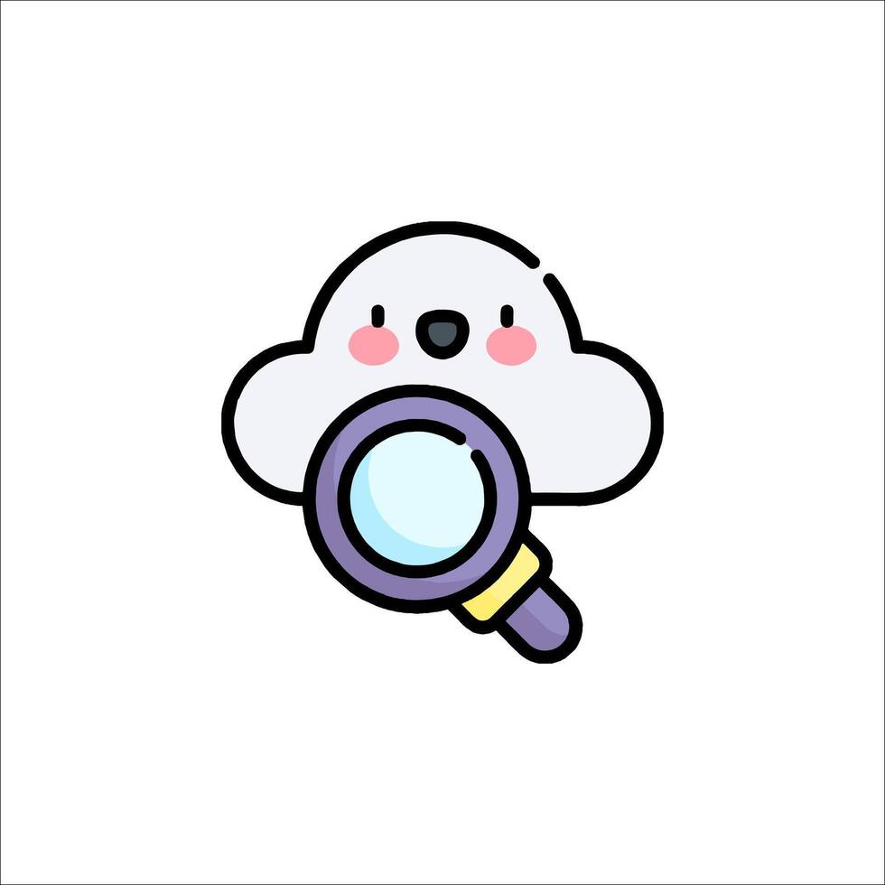 A cloud with a magnifying glass and a face vector