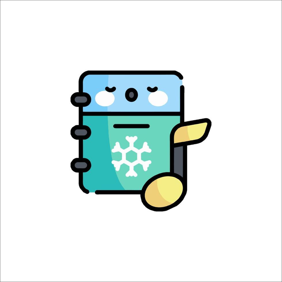 A cartoon book with a music note and a snowflake vector