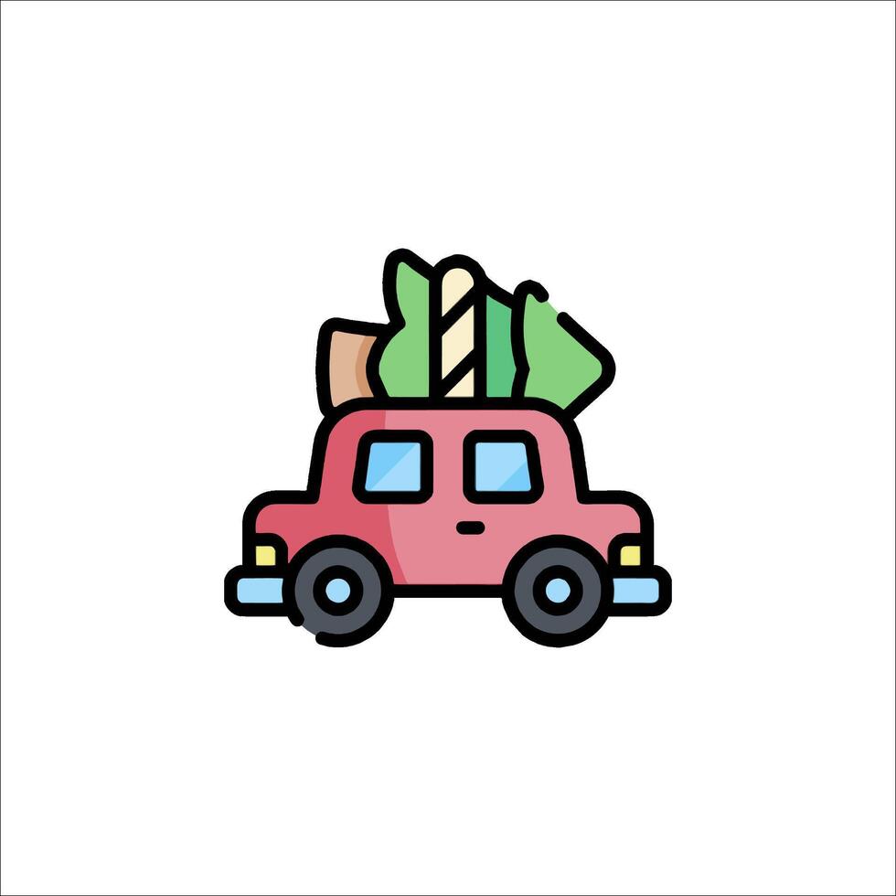 A car with a christmas tree on top of it vector
