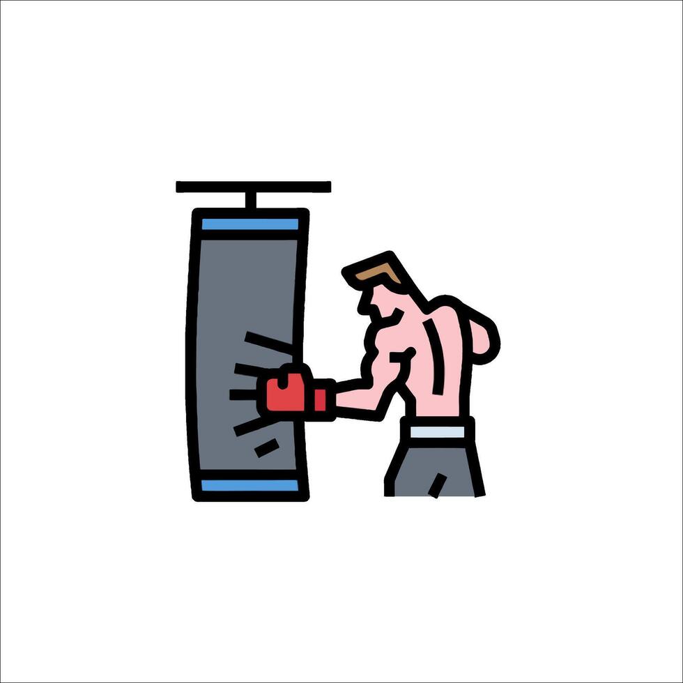 A man is punching a punching bag in a boxing gym vector