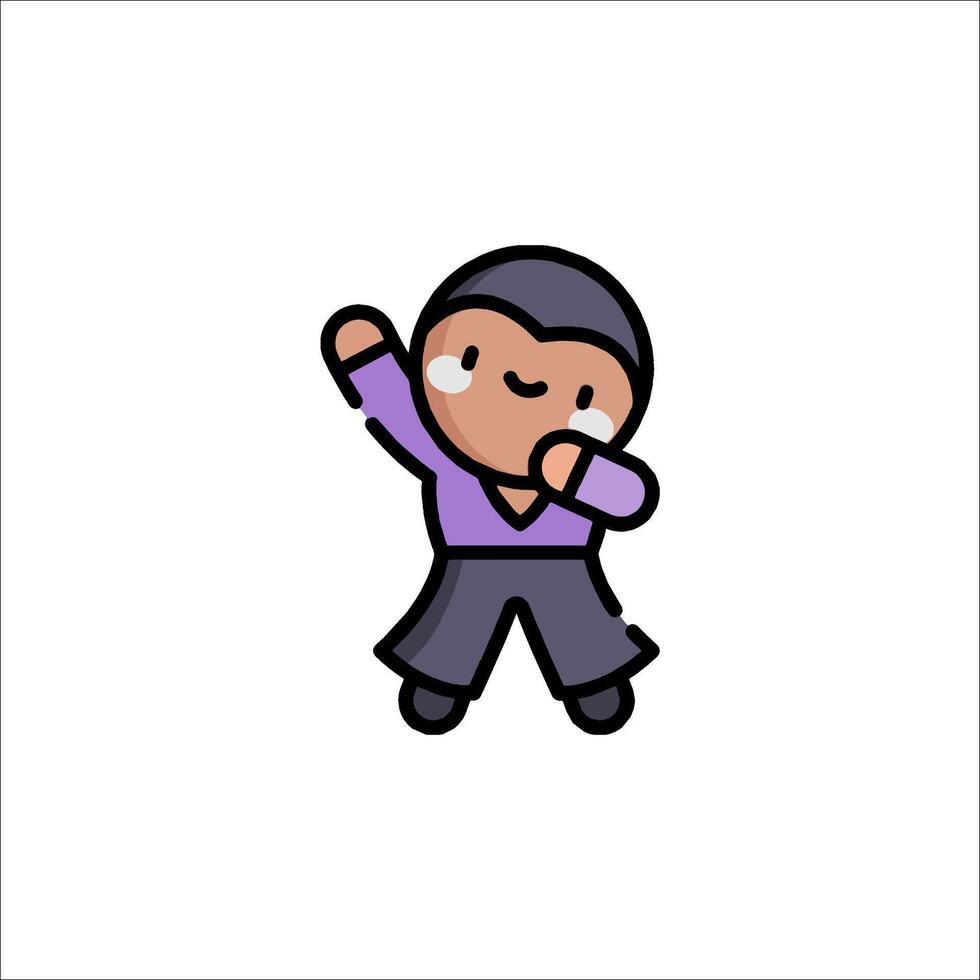 A cartoon character with a purple shirt and black pants vector
