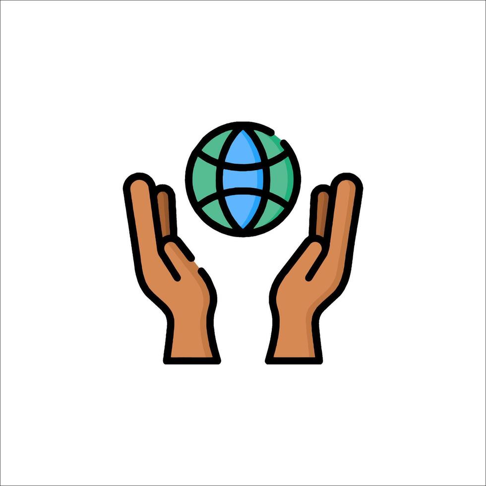 Hands holding a globe icon on a white background vector