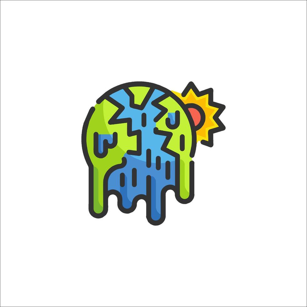 A melting earth icon with a sun and a melting globe vector