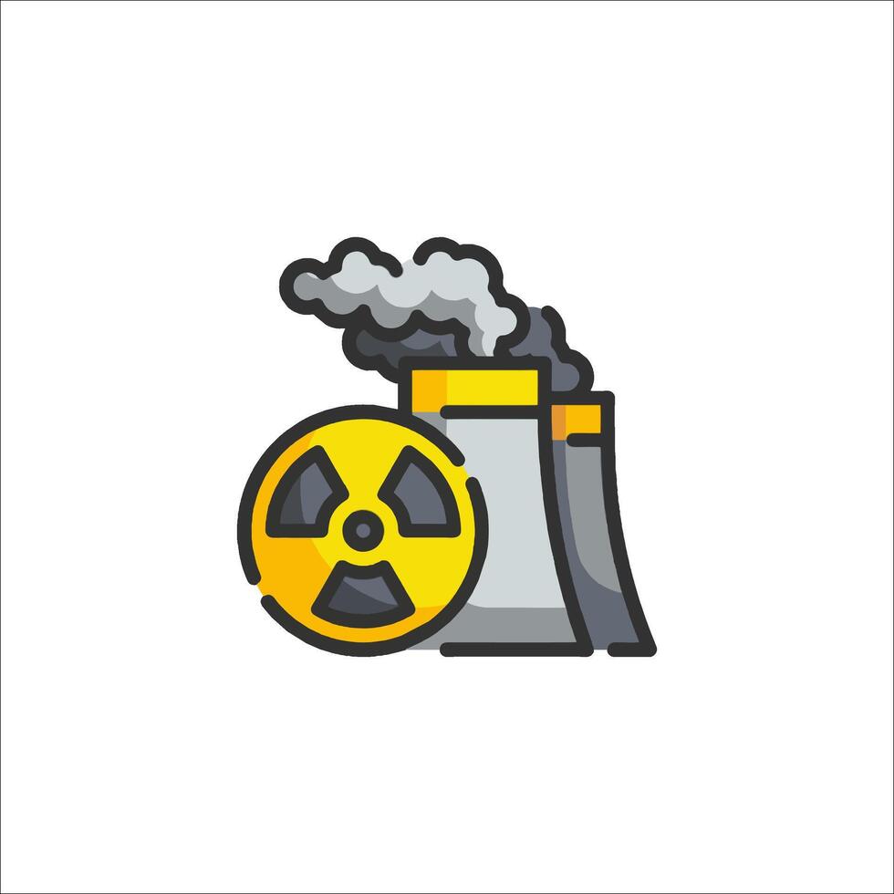 Nuclear power plant with radioactive smoke and yellow sign vector