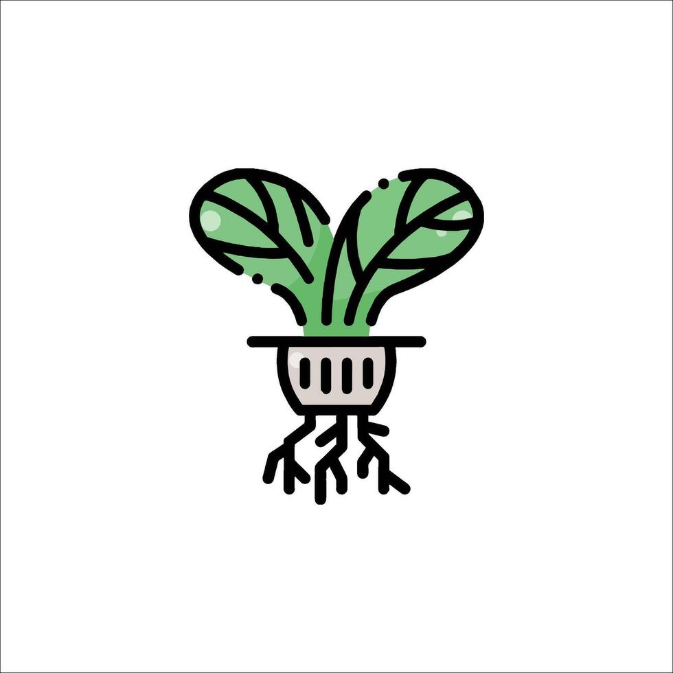A plant with roots and leaves in a pot vector
