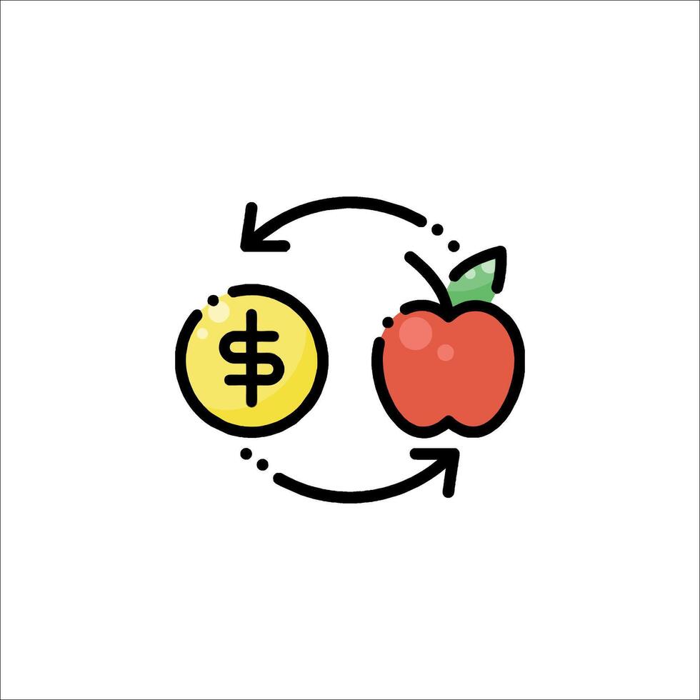 An apple and dollar sign are shown in a circle vector