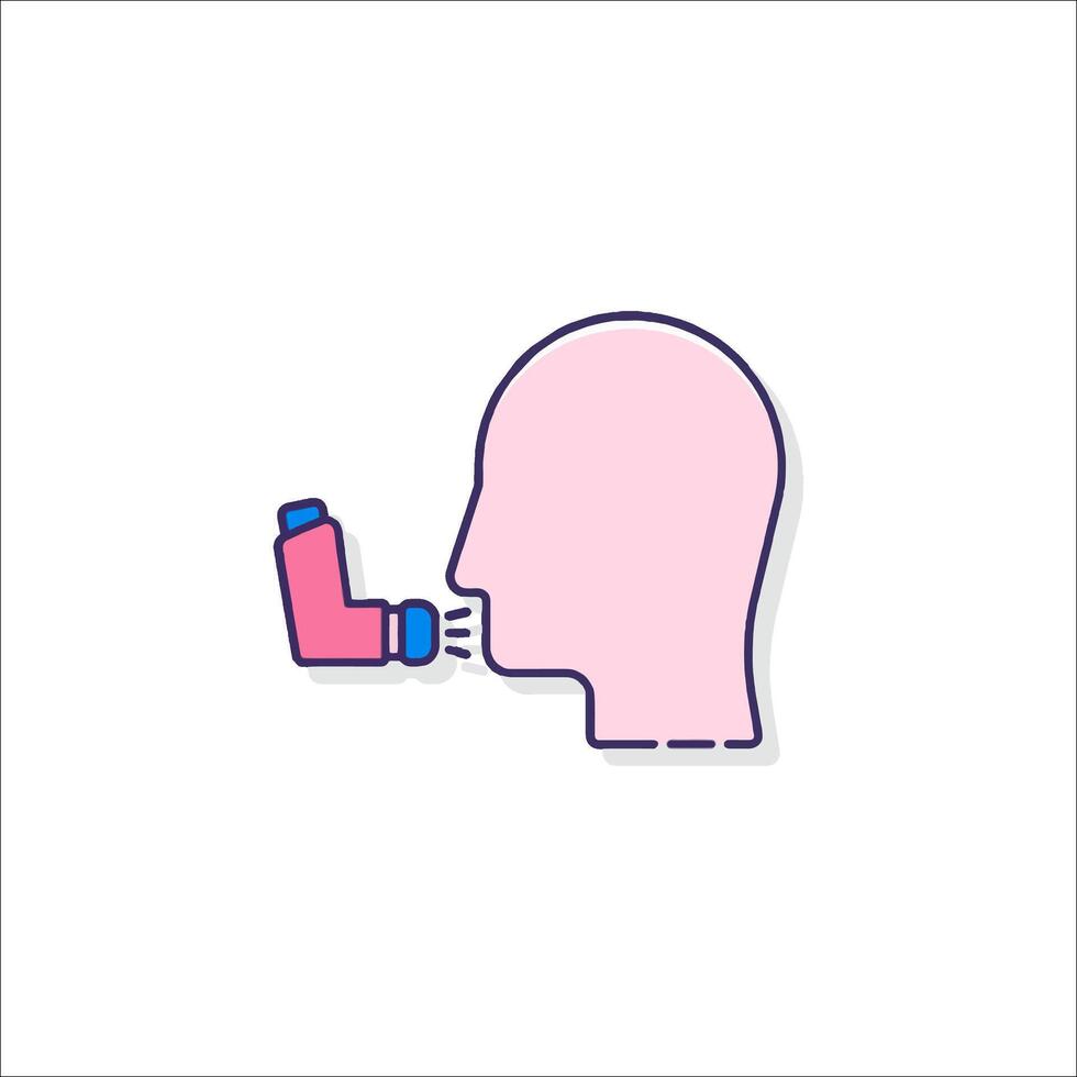 An illustration of a person with an asthma inhaler vector