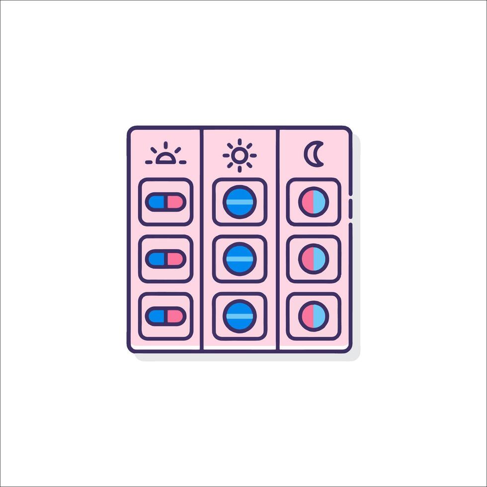 Pill box icon with pills and sun vector