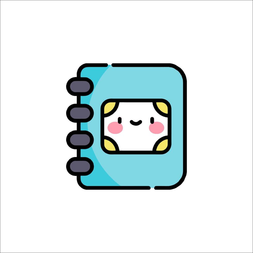 A notebook icon with a cute face vector
