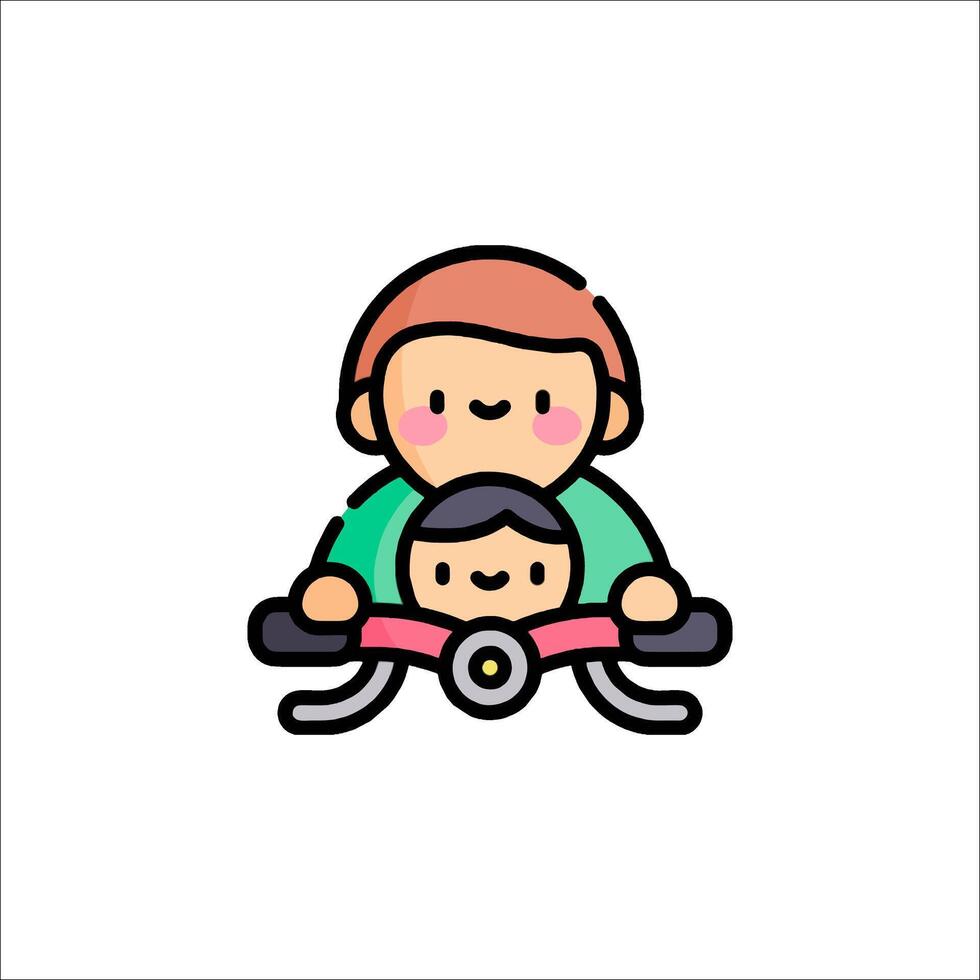 A cartoon woman and child riding a bike vector