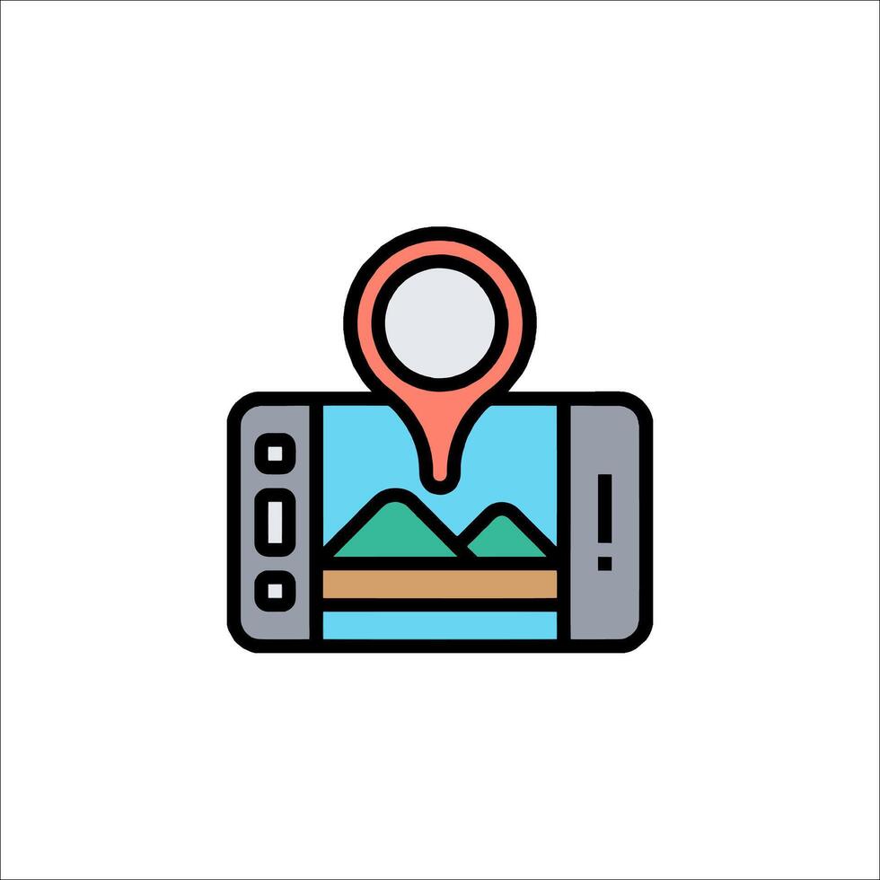 A map marker on a smartphone with a mountain in the background vector