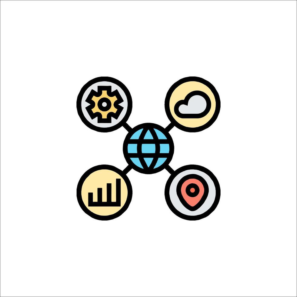 A globe with icons on it vector