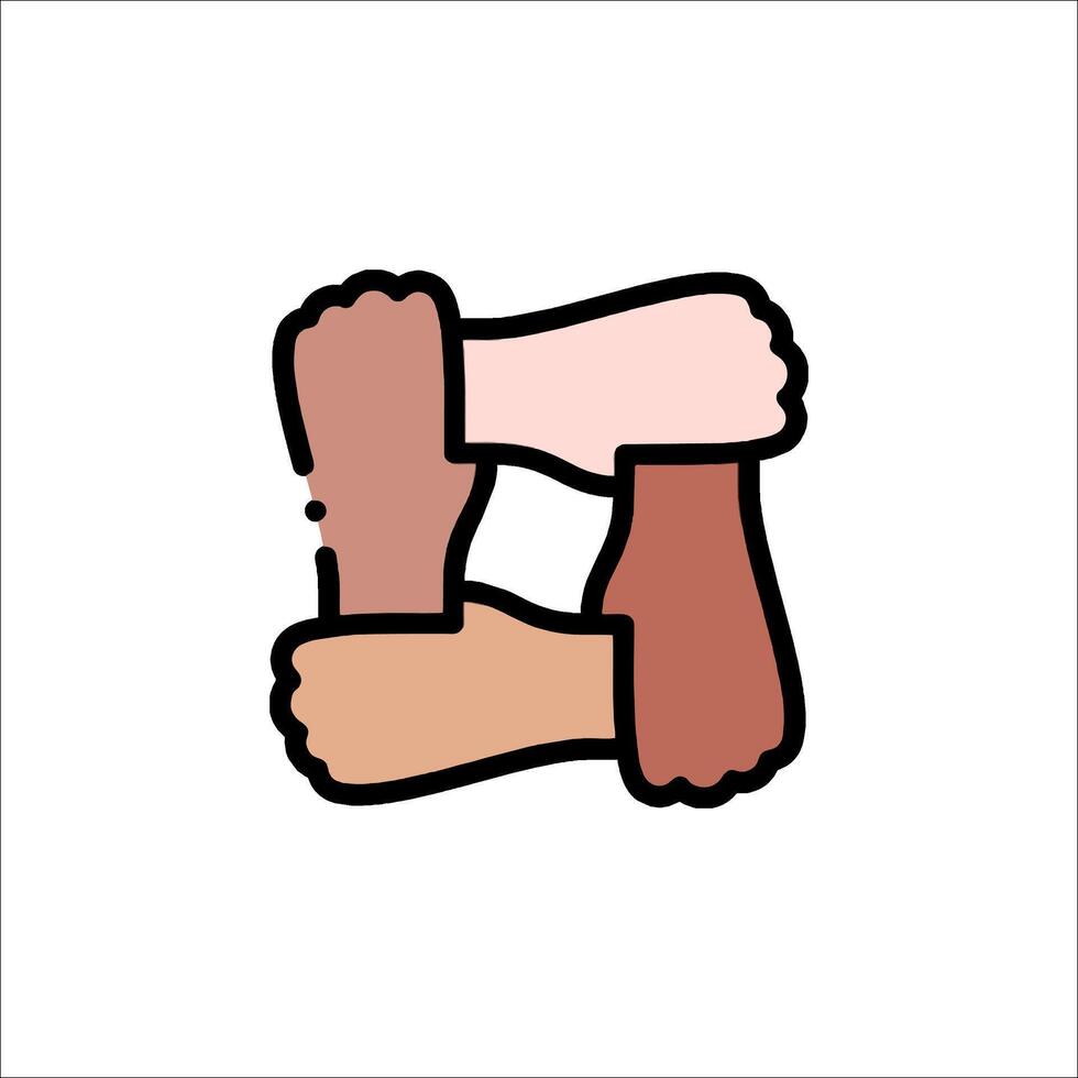 A group of hands holding each other in a square vector