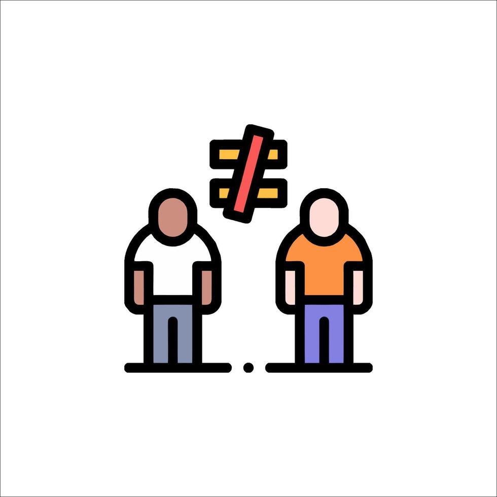 Two people are standing next to each other with a red arrow vector