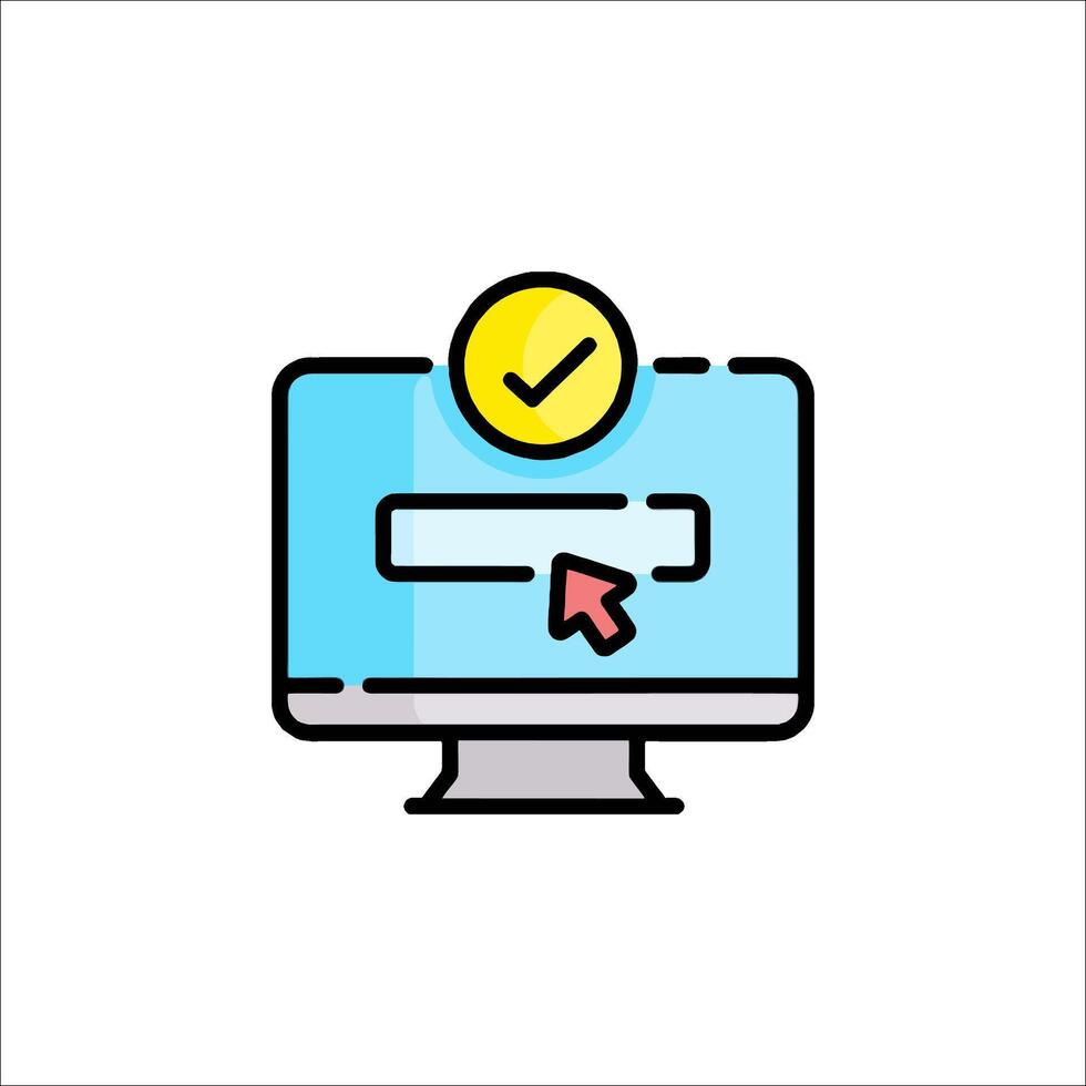 A computer screen with a check mark and a button vector