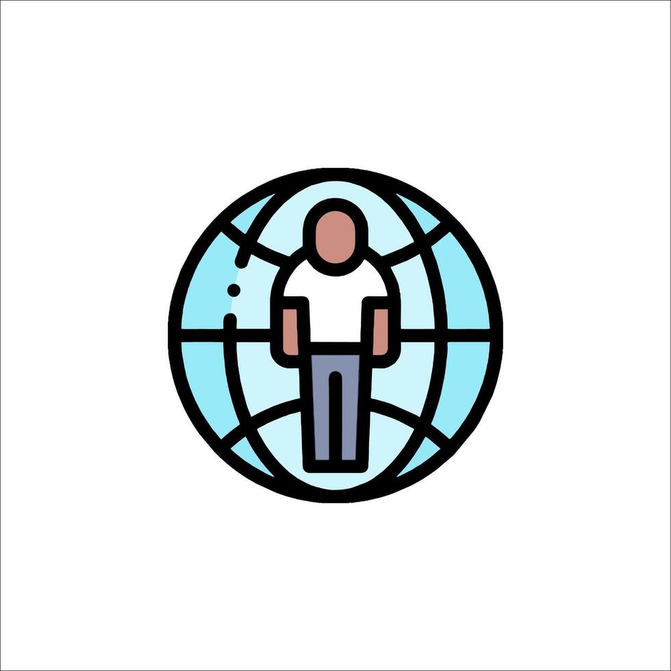 A man standing in front of a globe icon vector