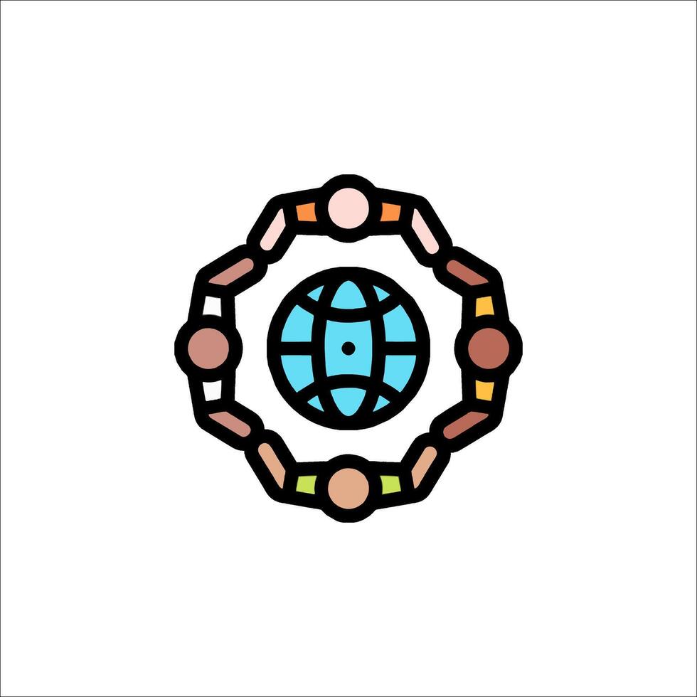 A globe surrounded by people and other objects vector