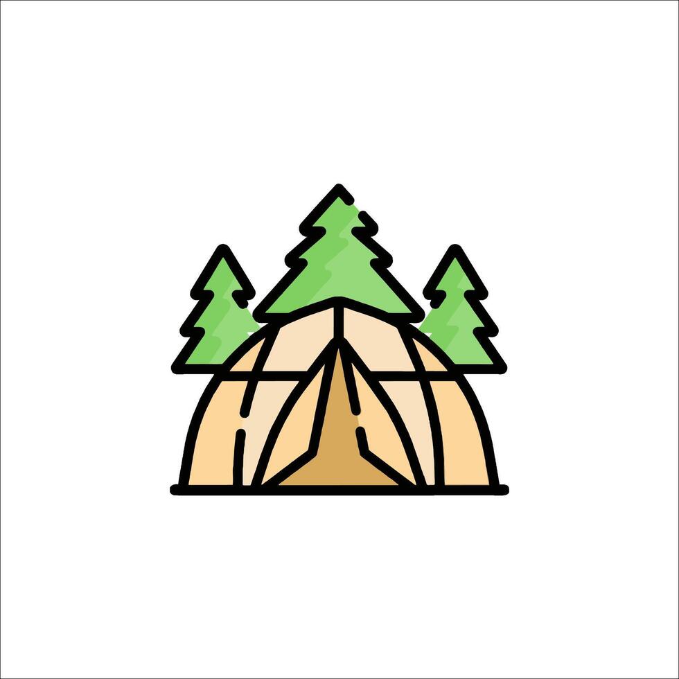 A tent with trees and a sign that says camping vector