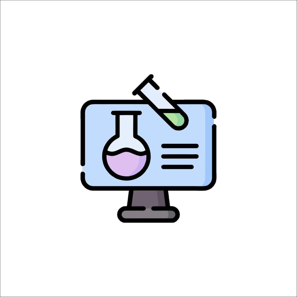 A computer monitor with a test tube and a beaker vector
